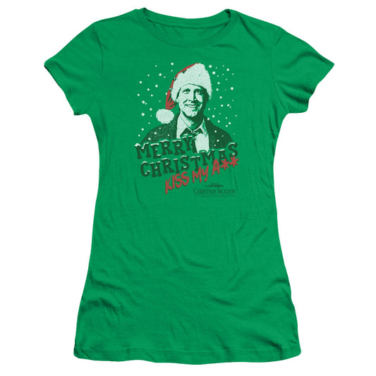 Christmas Vacation Merry Christmas Junior Sheer Cap Sleeve Womens T Shirt Kelly Green