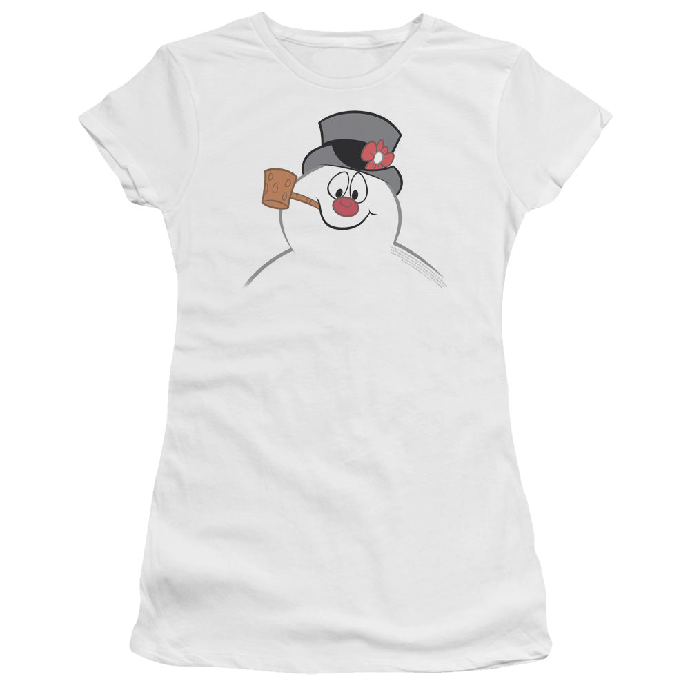 Frosty The Snowman Frosty Face Junior Sheer Cap Sleeve Womens T Shirt White