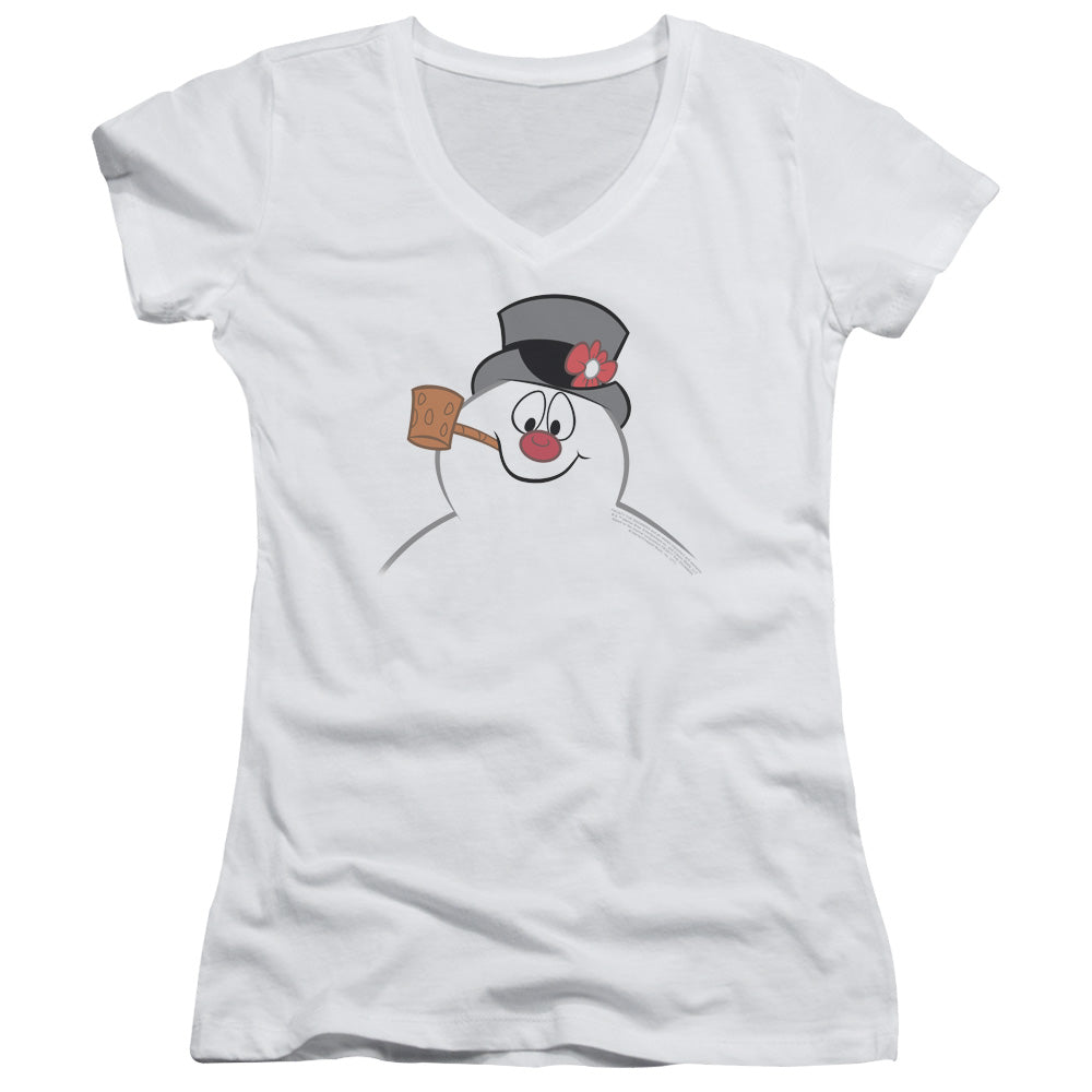 Frosty The Snowman Frosty Face Junior Sheer Cap Sleeve V-Neck Womens T Shirt White