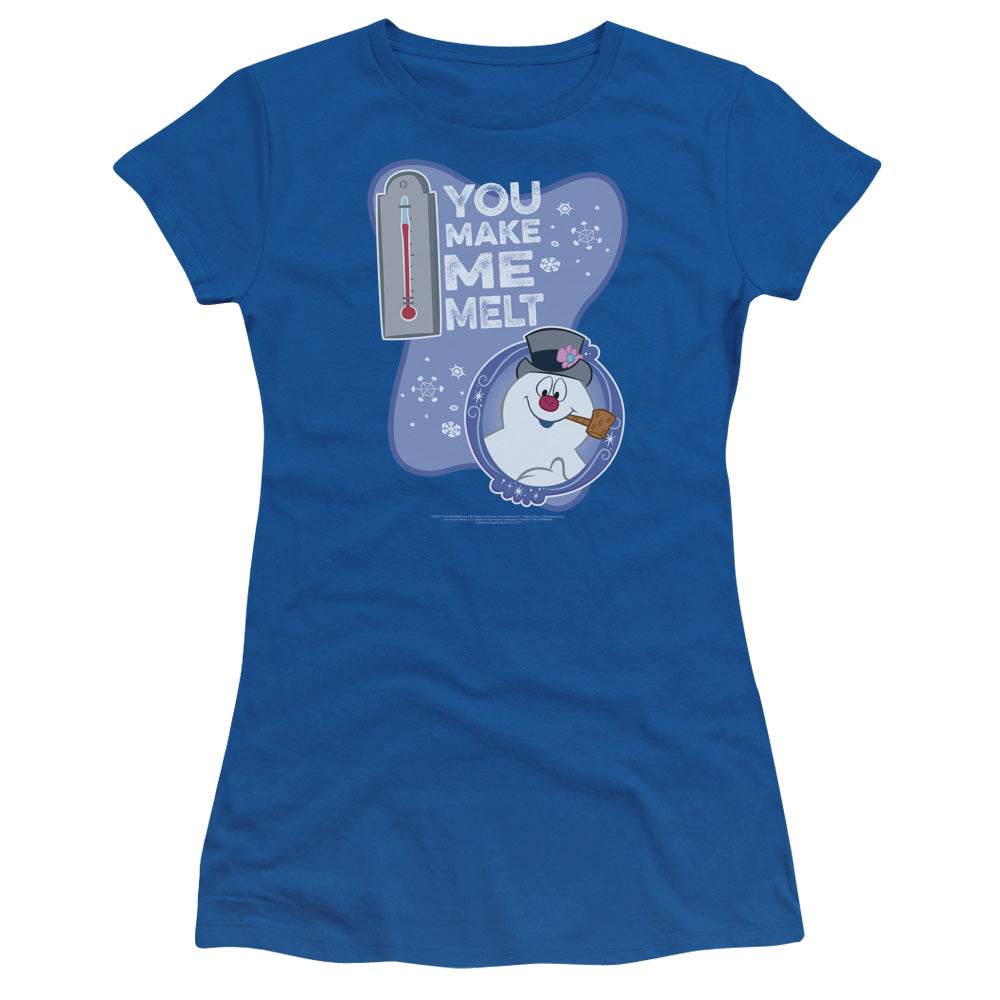 Frosty The Snowman Melt Junior Sheer Cap Sleeve Womens T Shirt Royal Blue