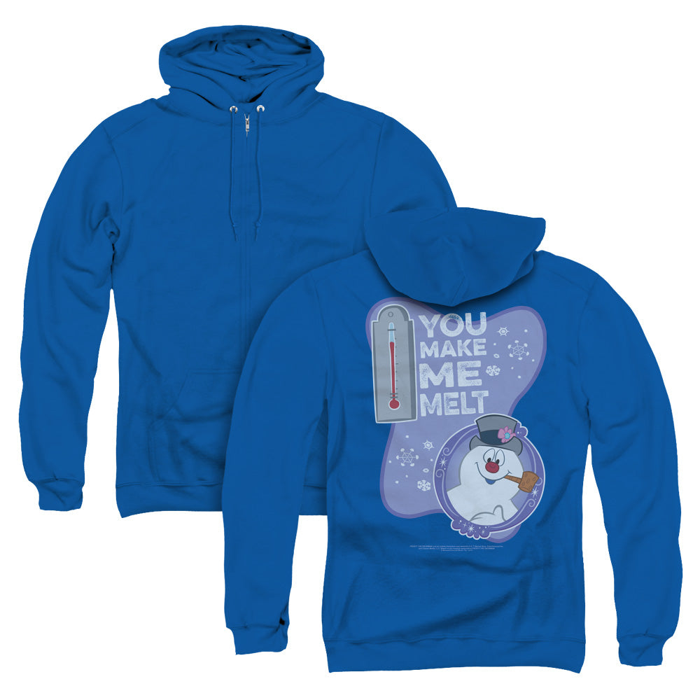 Frosty The Snowman Melt Back Print Zipper Mens Hoodie Royal Blue