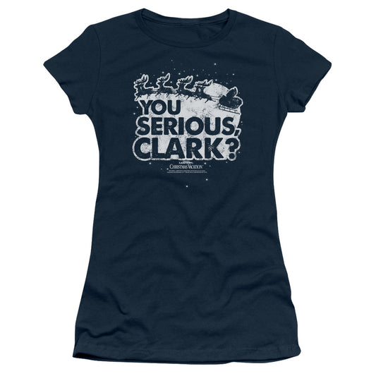 Christmas Vacation You Serious Clark Junior Sheer Cap Sleeve Womens T Shirt Navy Blue