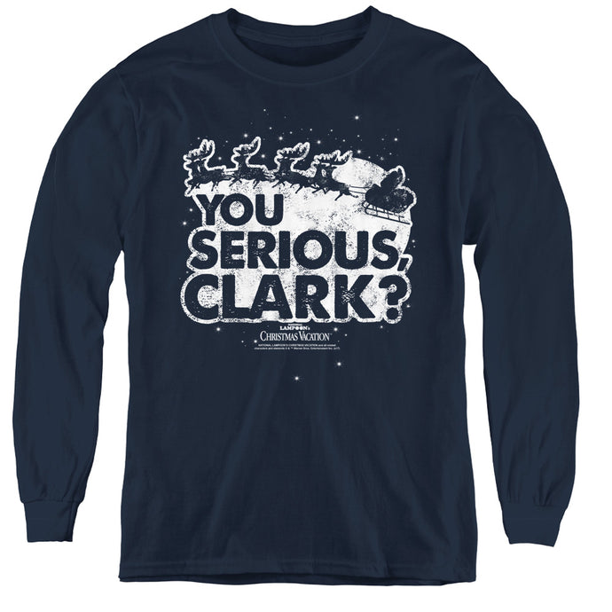 Christmas Vacation You Serious Clark Long Sleeve Kids Youth T Shirt Navy Blue