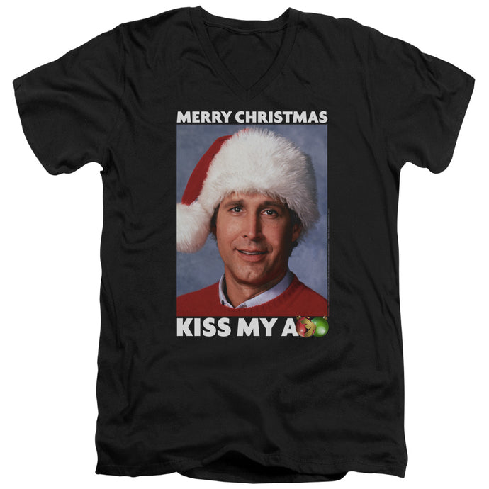 Christmas Vacation Merry Kiss Mens Slim Fit V-Neck T Shirt Black