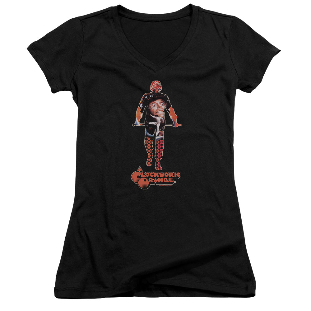 A Clockwork Orange Poster Silhouette Junior Sheer Cap Sleeve V-Neck Womens T Shirt Black