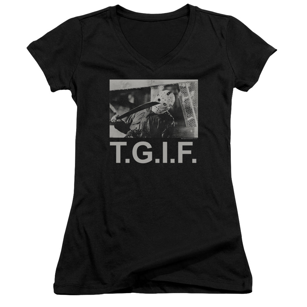 Friday The 13th TGIF Junior Sheer Cap Sleeve V-Neck Womens T Shirt Black