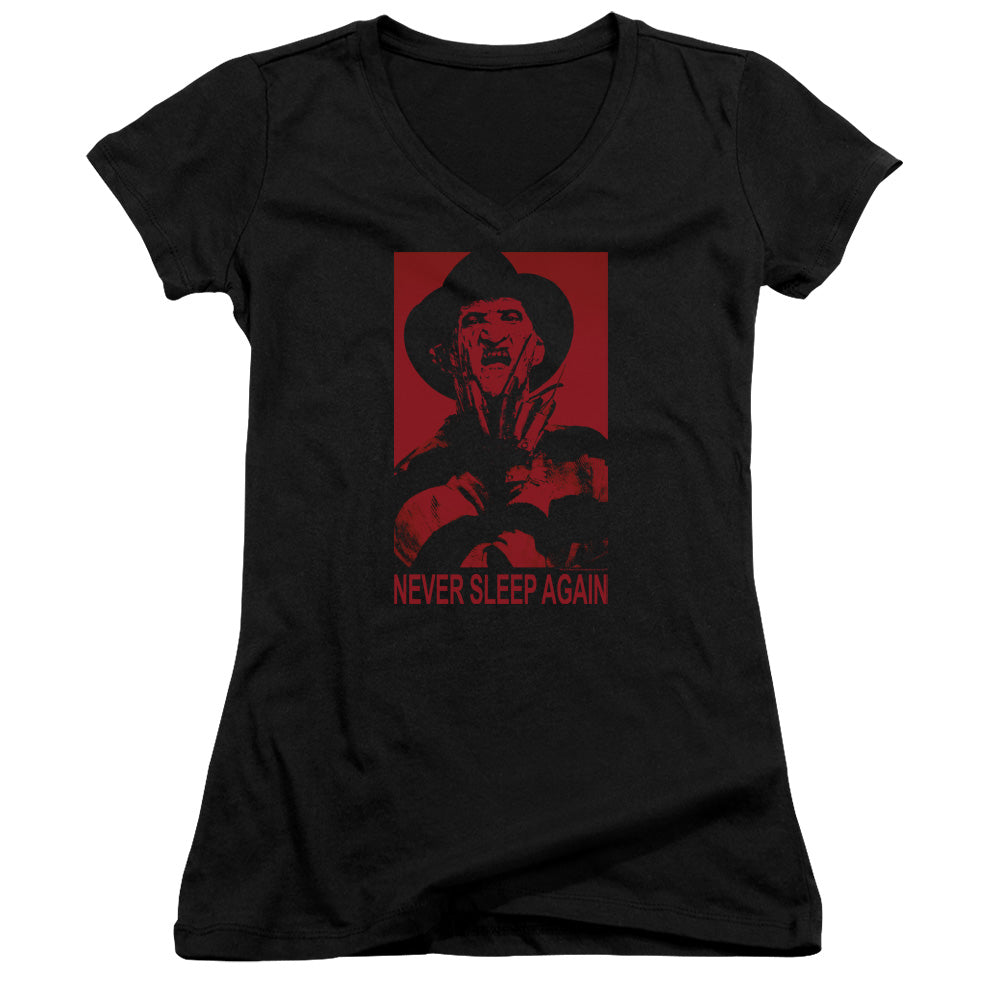 Nightmare On Elm Street Never Sleep Again Junior Sheer Cap Sleeve V-Neck Womens T Shirt Black