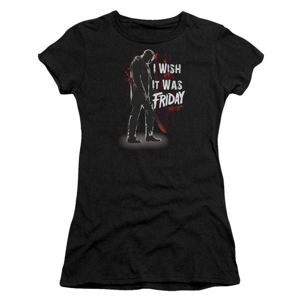 Friday The 13th I Wish It Was Friday Junior Sheer Cap Sleeve Womens T Shirt Black