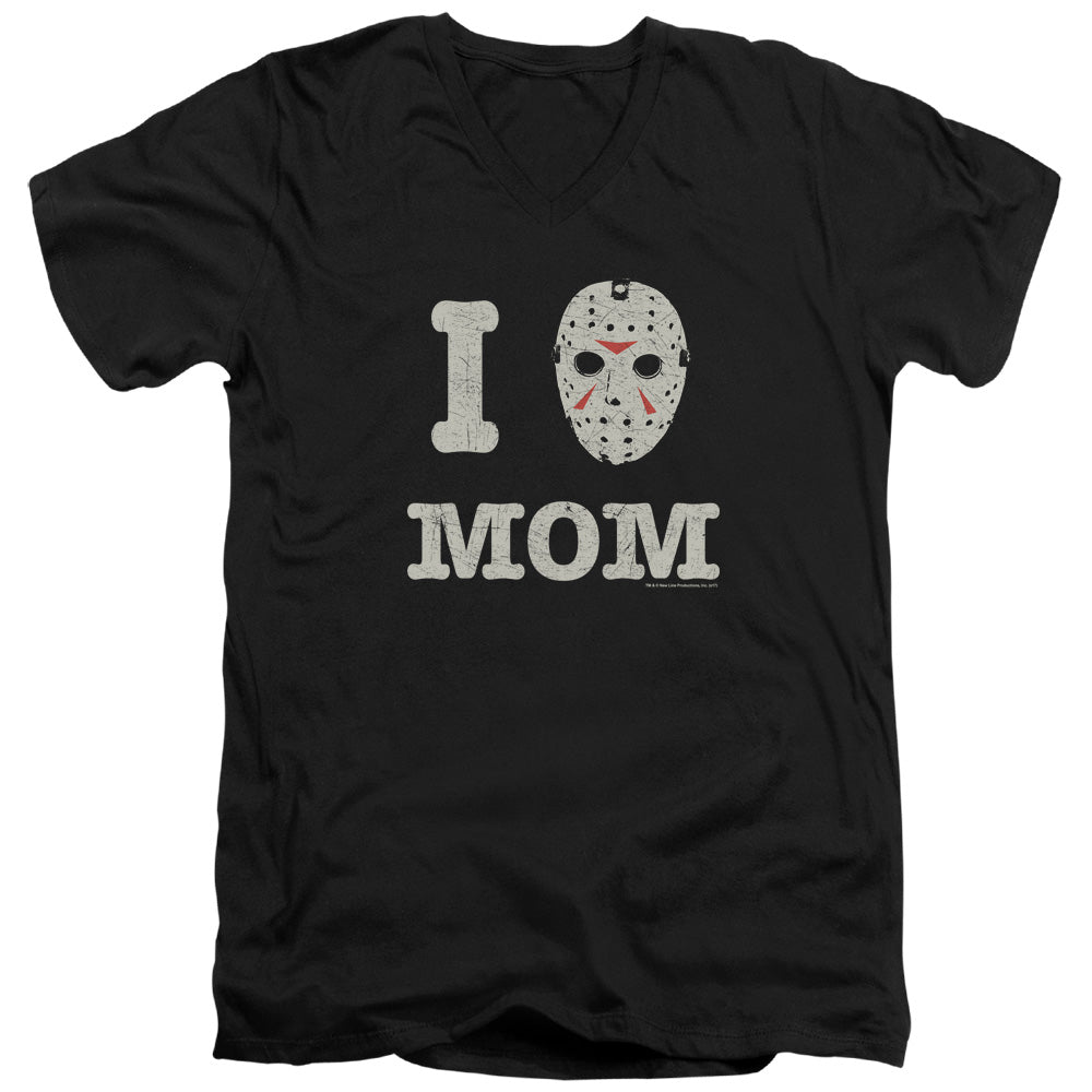 Friday The 13th Mommas Boy Mens Slim Fit V-Neck T Shirt Black