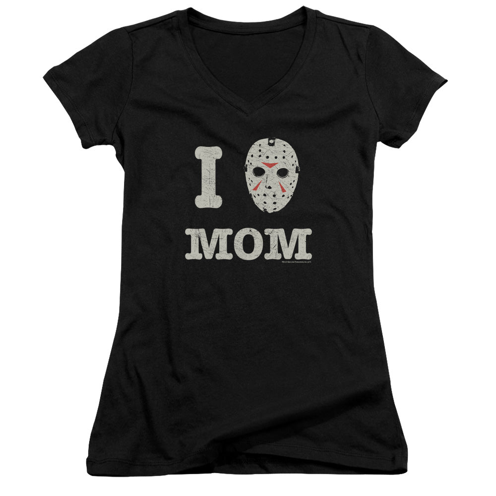 Friday The 13th Mommas Boy Junior Sheer Cap Sleeve V-Neck Womens T Shirt Black