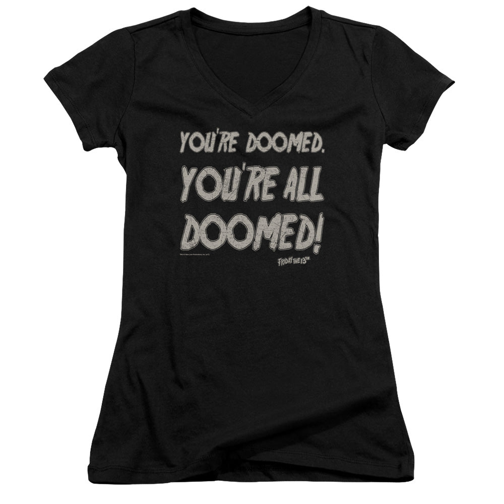 Friday The 13th Doomed Junior Sheer Cap Sleeve V-Neck Womens T Shirt Black