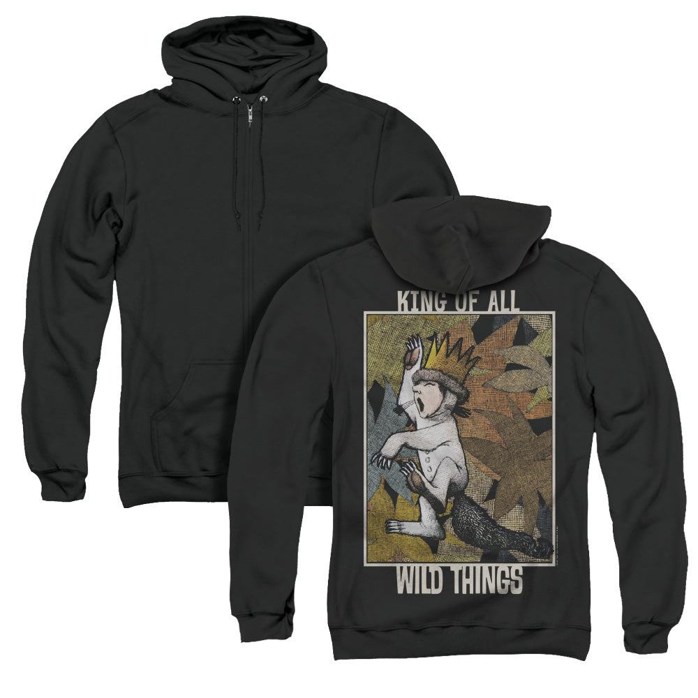 Where The Wild Things Are King Of All Wild Things Back Print Zipper Mens Hoodie Black