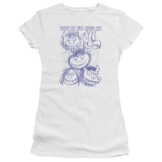 Where The Wild Things Are Wild Sketch Junior Sheer Cap Sleeve Womens T Shirt White