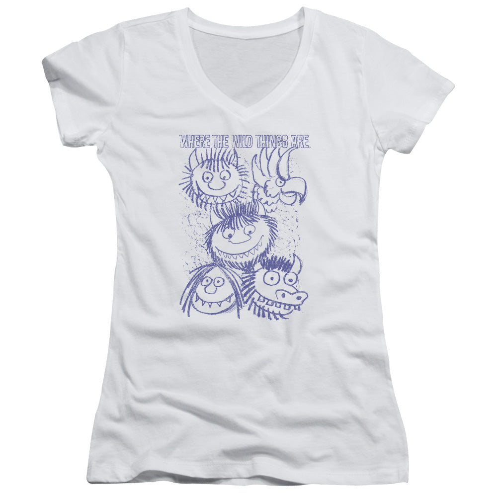 Where The Wild Things Are Wild Sketch Junior Sheer Cap Sleeve V-Neck Womens T Shirt White