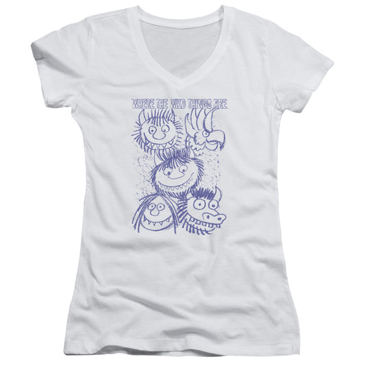 Where The Wild Things Are Wild Sketch Junior Sheer Cap Sleeve V-Neck Womens T Shirt White