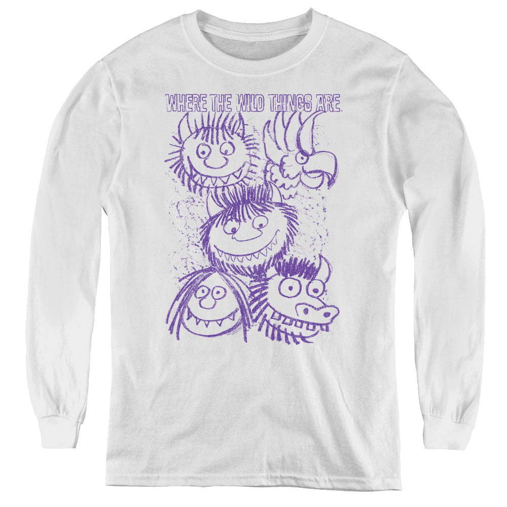 Where The Wild Things Are Wild Sketch Long Sleeve Kids Youth T Shirt White