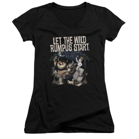 Where The Wild Things Are Wild Rumpus Junior Sheer Cap Sleeve V-Neck Womens T Shirt Black