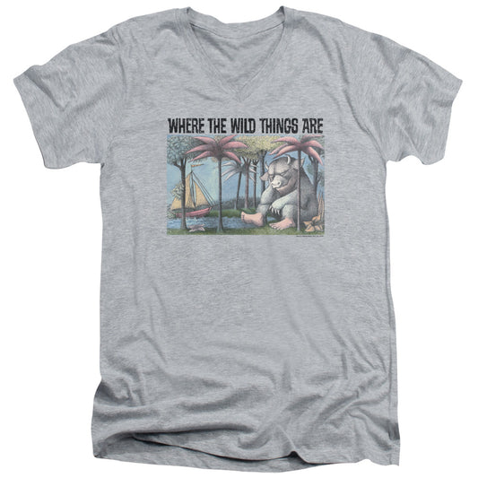 Where The Wild Things Are Cover Art Mens Slim Fit V-Neck T Shirt Athletic Heather