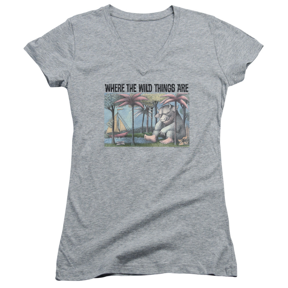 Where The Wild Things Are Cover Art Junior Sheer Cap Sleeve V-Neck Womens T Shirt Athletic Heather