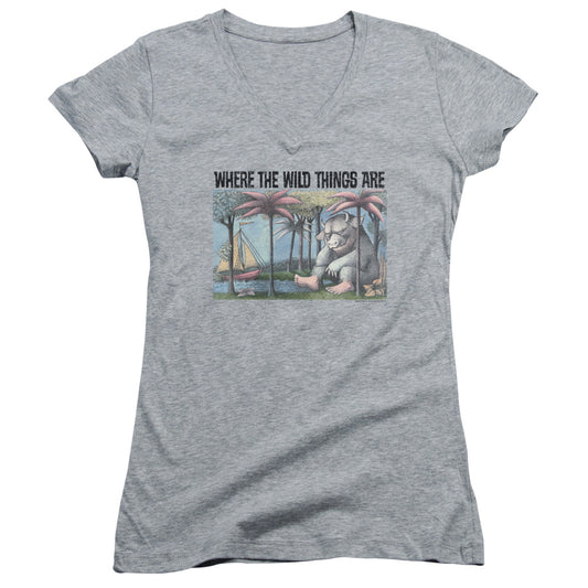 Where The Wild Things Are Cover Art Junior Sheer Cap Sleeve V-Neck Womens T Shirt Athletic Heather