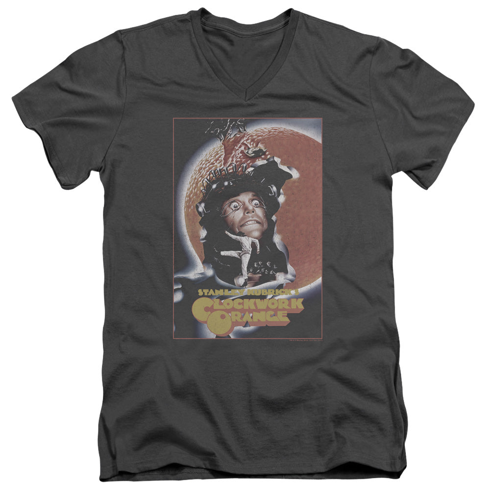 A Clockwork Orange Distressed Poster Mens Slim Fit V-Neck T Shirt Charcoal