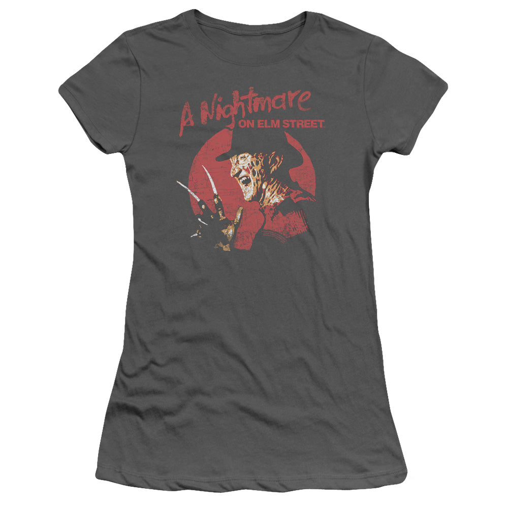 Nightmare On Elm Street Freddy Circle Junior Sheer Cap Sleeve Womens T Shirt Charcoal