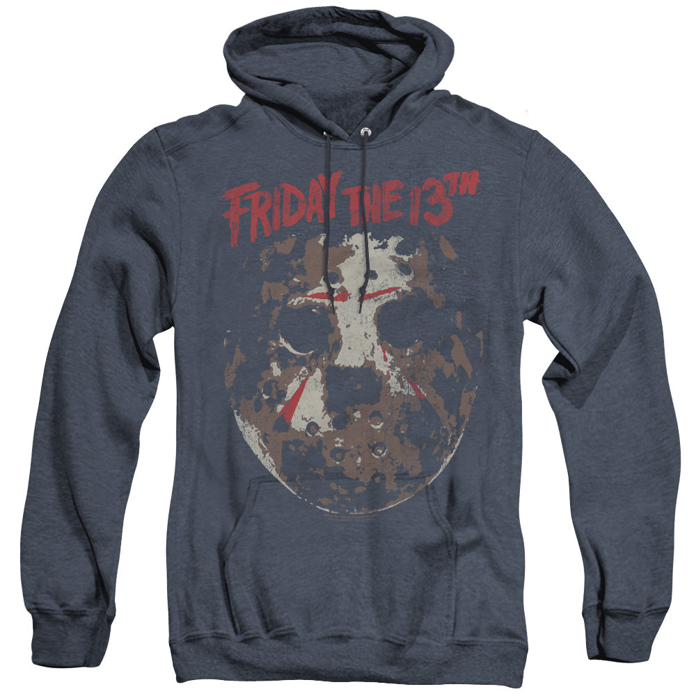 Friday The 13Th Rough Mask Mens Heather Hoodie Navy Officially Licensed