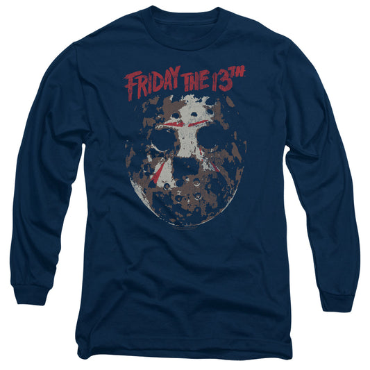 Friday The 13th Rough Mask Mens Long Sleeve Shirt Navy Blue