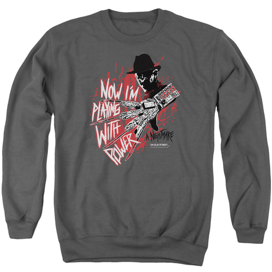 Nightmare On Elm Street Playing With Power Mens Crewneck Sweatshirt Charcoal