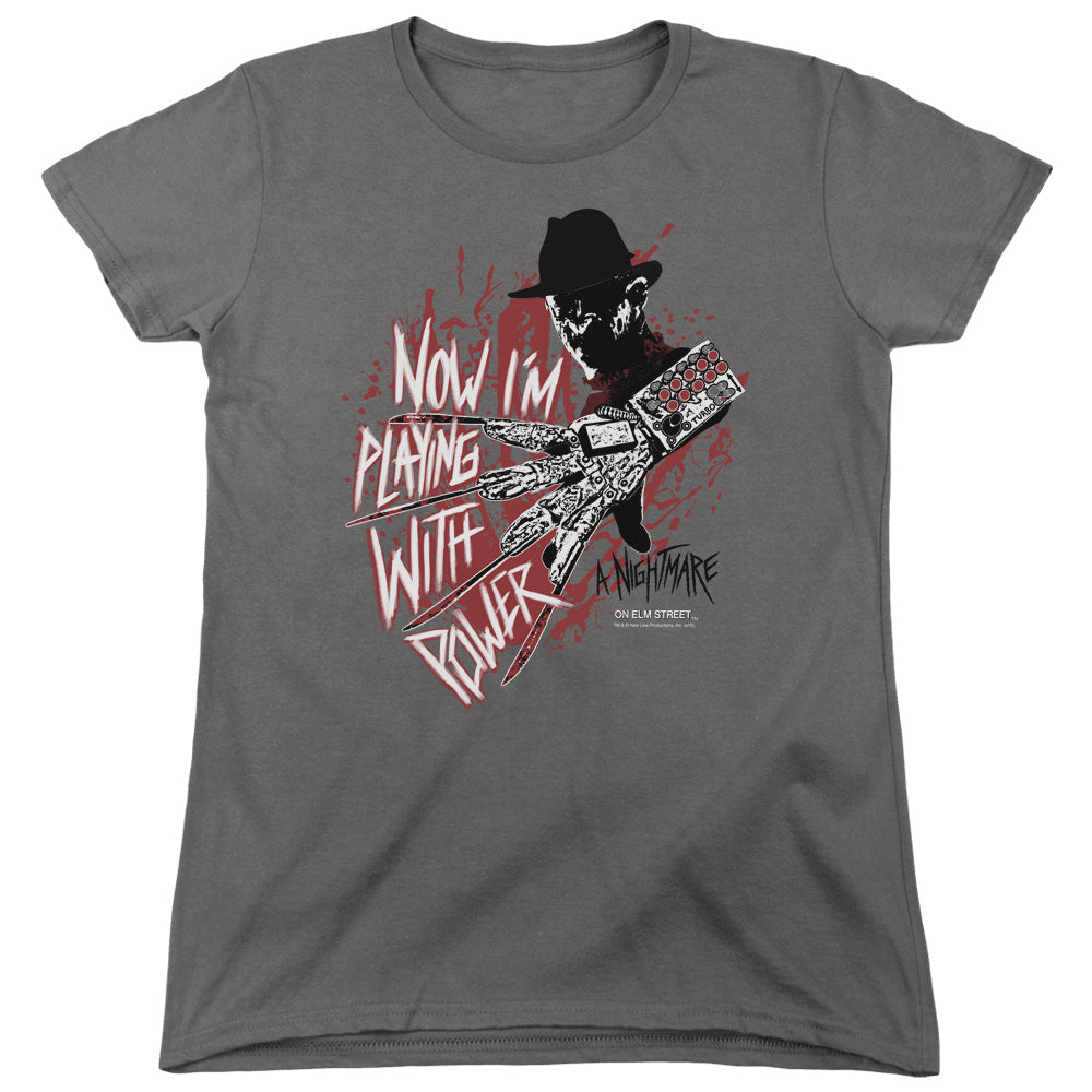 Nightmare On Elm Street Playing With Power Womens T Shirt Charcoal