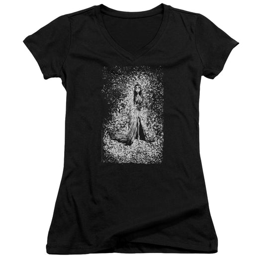 Corpse Bride Bird Dissolve Junior Sheer Cap Sleeve V-Neck Womens T Shirt Black