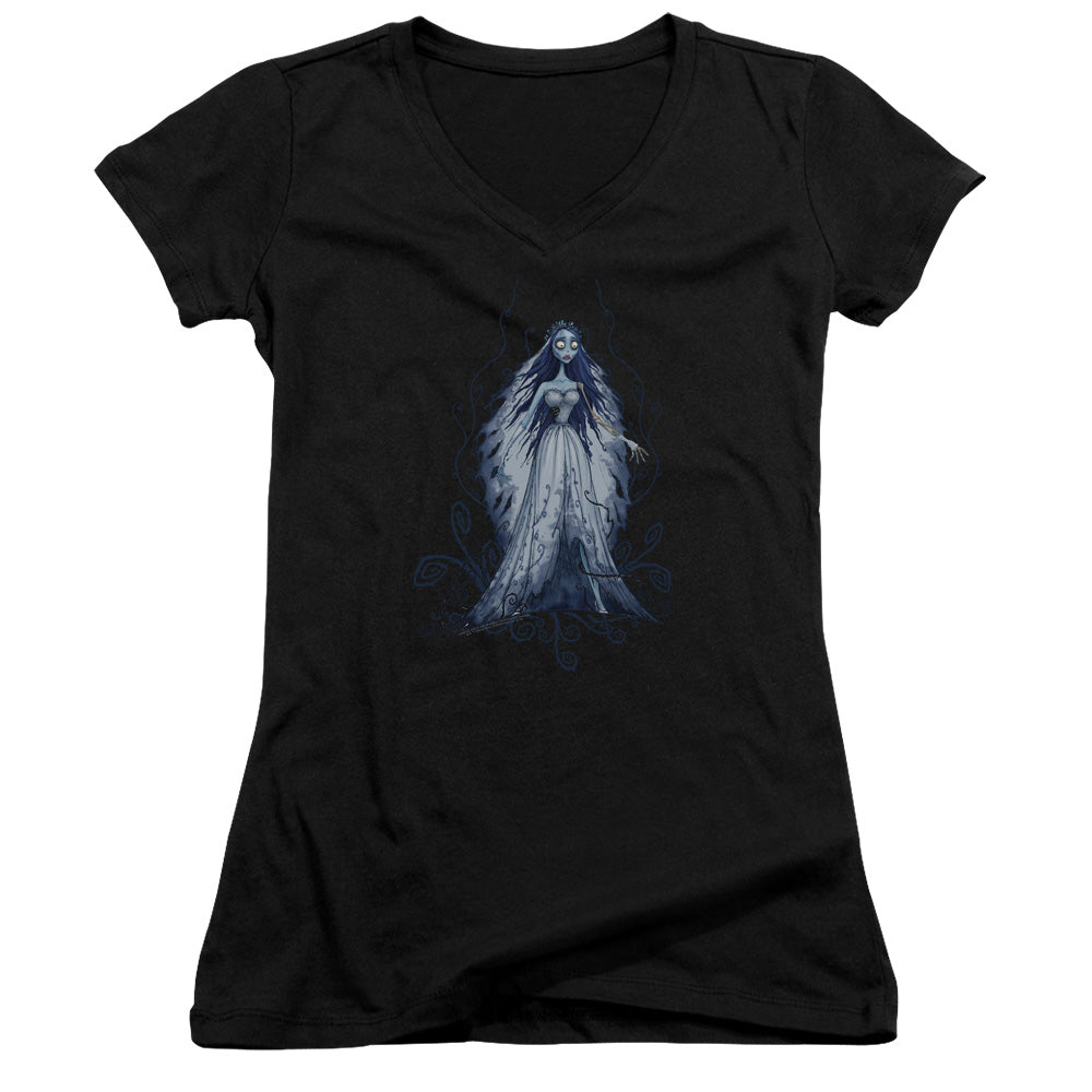 Corpse Bride Vines Junior Sheer Cap Sleeve V-Neck Womens T Shirt Black