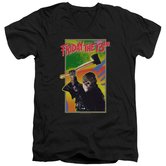 Friday The 13th Retro Game Mens Slim Fit V-Neck T Shirt Black