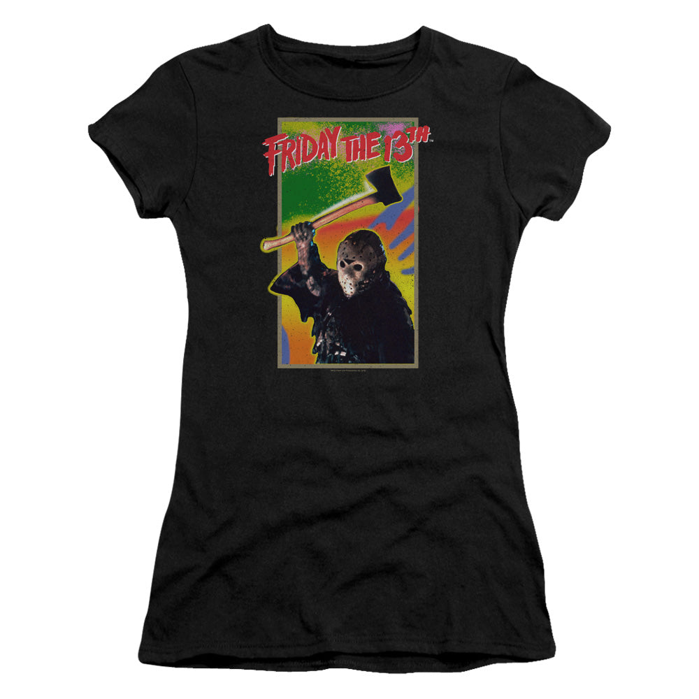 Friday The 13th Retro Game Junior Sheer Cap Sleeve Womens T Shirt Black