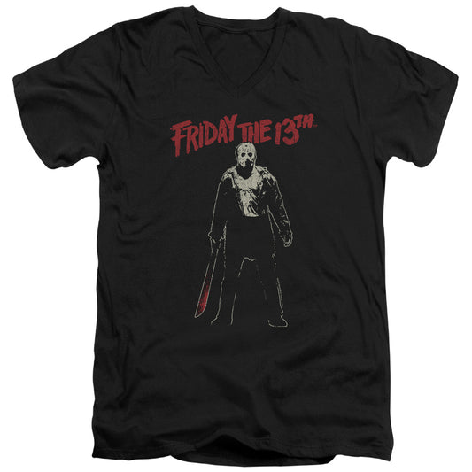 Friday The 13th Chchch Ahahah Mens Slim Fit V-Neck T Shirt Black