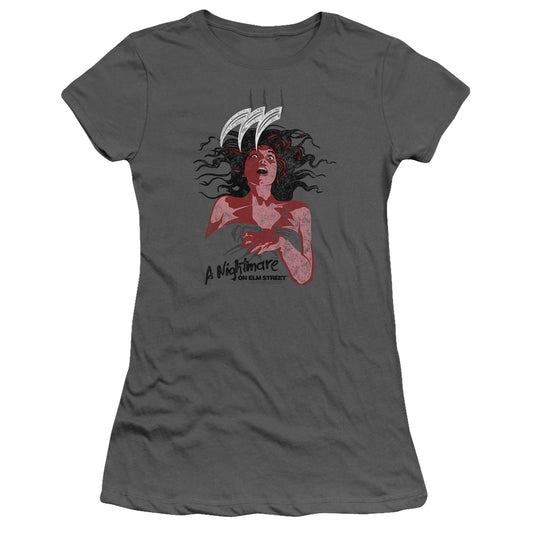 Nightmare On Elm Street Illustrated European Poster Junior Sheer Cap Sleeve Womens T Shirt Charcoal