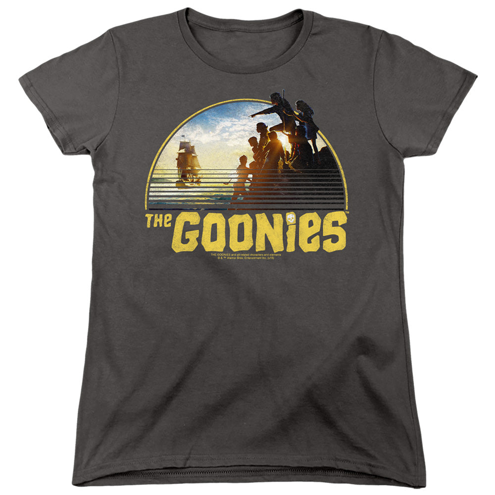 The Goonies Pirate Ship Womens T Shirt Charcoal Officially Licensed
