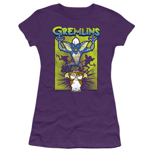 Gremlins Be Afraid Junior Sheer Cap Sleeve Womens T Shirt Purple