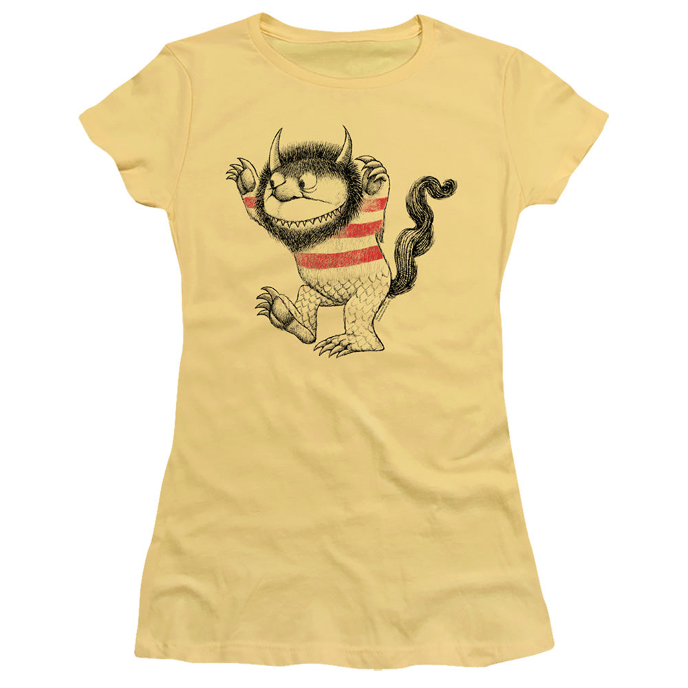 Where The Wild Things Are Line Art Junior Sheer Cap Sleeve Womens T Shirt Banana