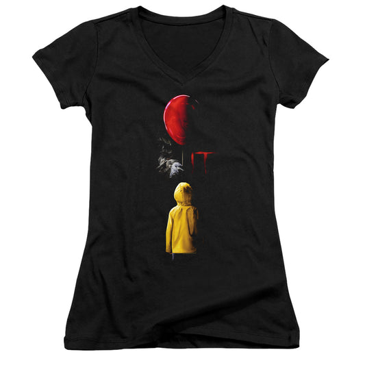 IT Red Balloon Junior Sheer Cap Sleeve V-Neck Womens T Shirt Black