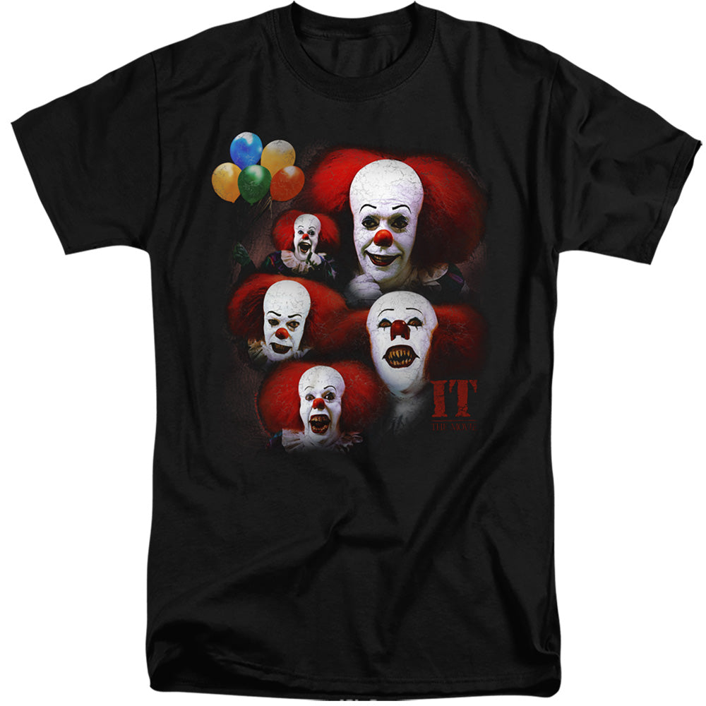 IT 1990 Many Faces Of Pennywise Mens Tall T Shirt Black