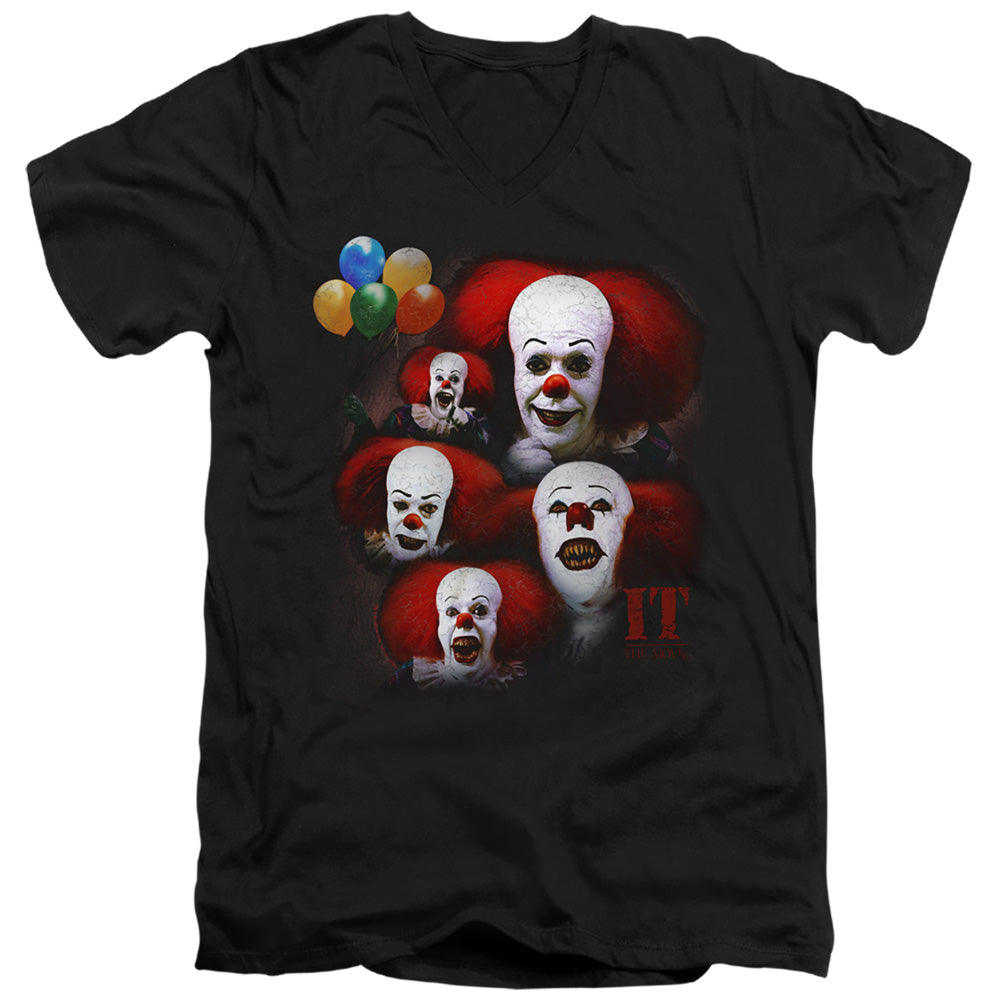 IT 1990 Many Faces Of Pennywise Mens Slim Fit V-Neck T Shirt Black