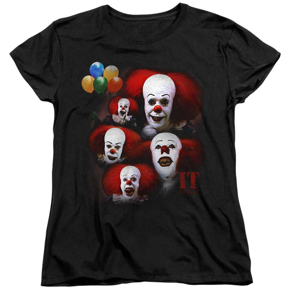 IT 1990 Many Faces Of Pennywise Womens T Shirt Black