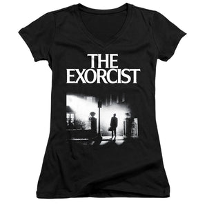 The Exorcist Poster Junior Sheer Cap Sleeve V-Neck Womens T Shirt Black