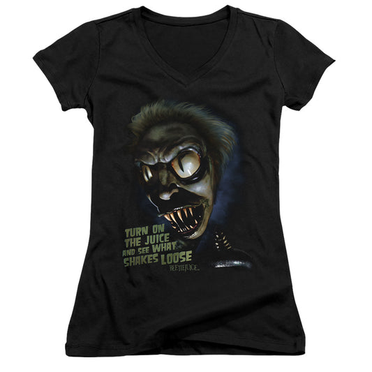 Beetlejuice Chucks Daughter Junior Sheer Cap Sleeve V-Neck Womens T Shirt Black