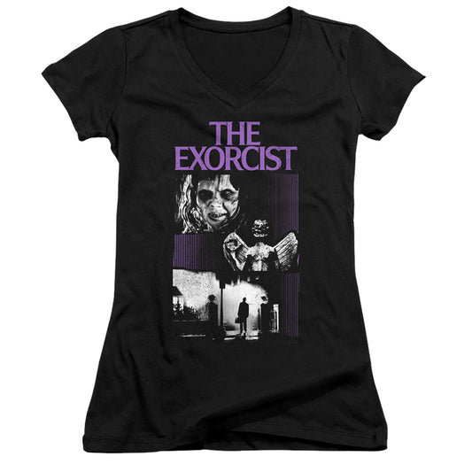 The Exorcist What An Excellent Day Junior Sheer Cap Sleeve V-Neck Womens T Shirt Black