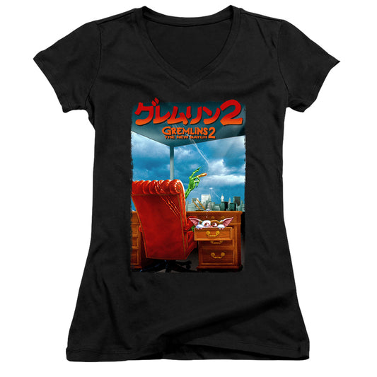 Gremlins 2 G2 Poster Junior Sheer Cap Sleeve V-Neck Womens T Shirt Black