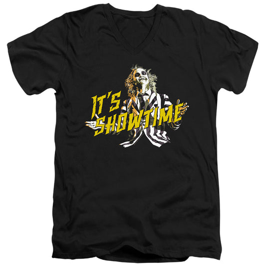 Beetlejuice Showtime Mens Slim Fit V-Neck T Shirt Black