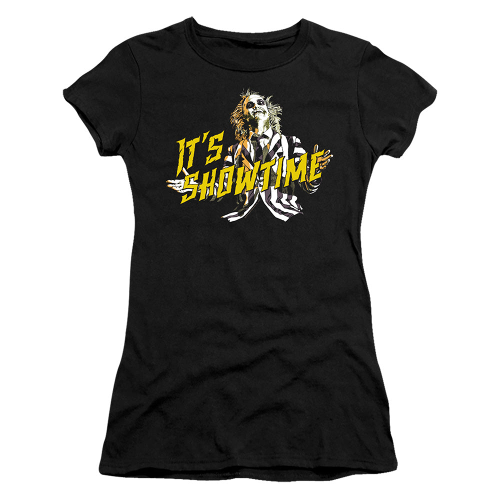 Beetlejuice Showtime Junior Sheer Cap Sleeve Womens T Shirt Black