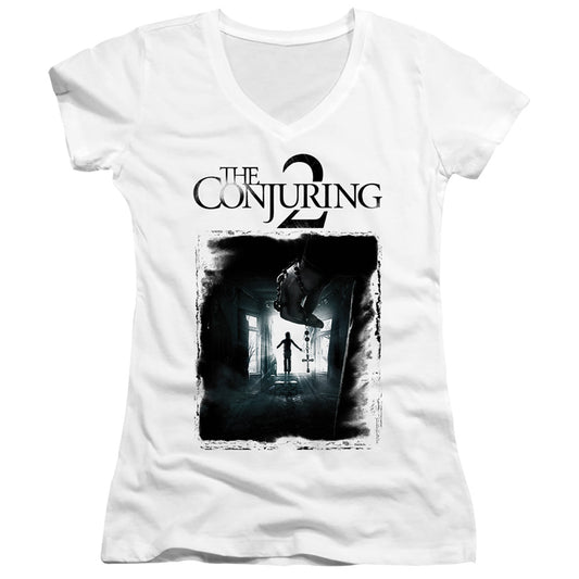 The Conjuring 2 Poster Junior Sheer Cap Sleeve V-Neck Womens T Shirt White